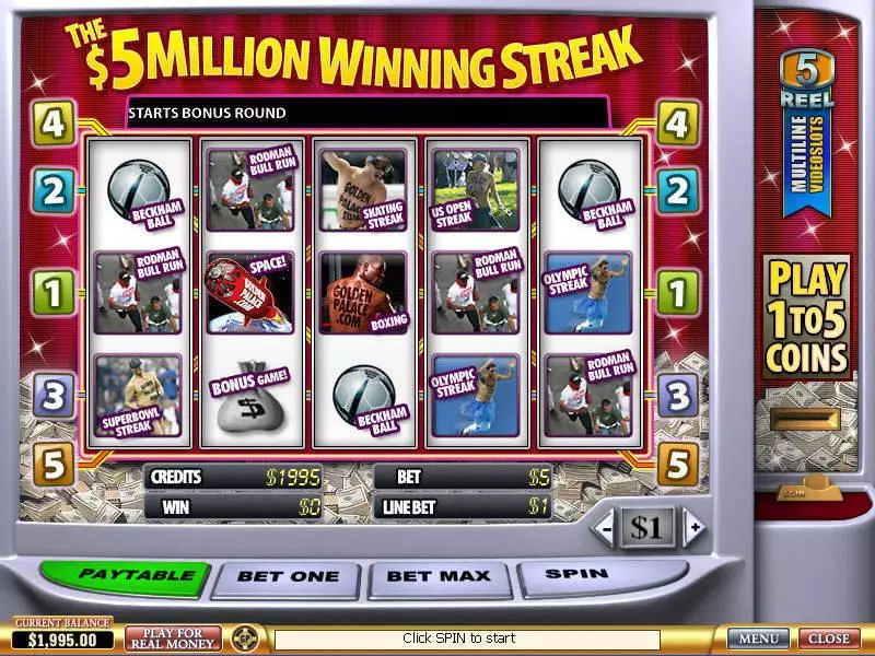 5 Million Winning Streak Slots PlayTech Second Screen Game