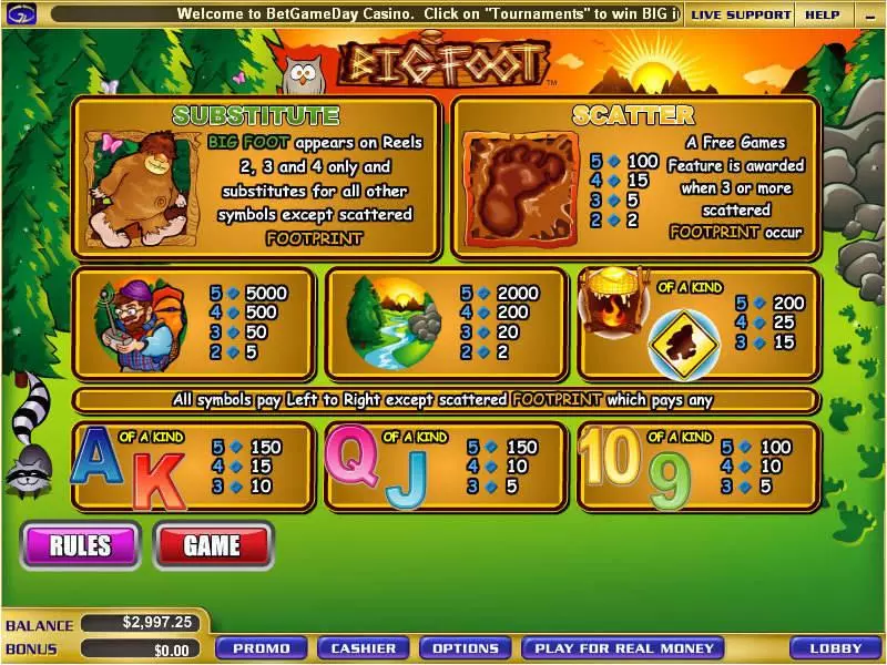Big Foot Slots WGS Technology Free Spins