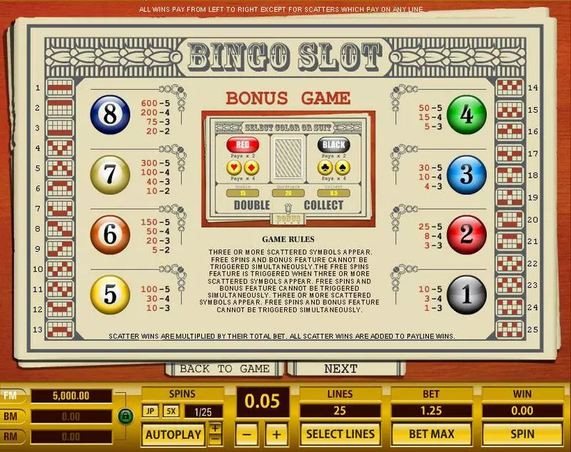 Bingo 25 Lines Slots Topgame Free Spins