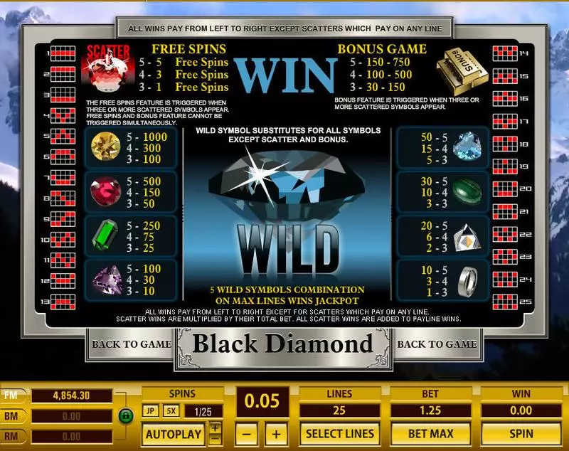 Black Diamond 25 Lines Slots Topgame Free Spins