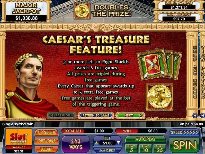 Caesar's Treasure Slots NuWorks Free Spins