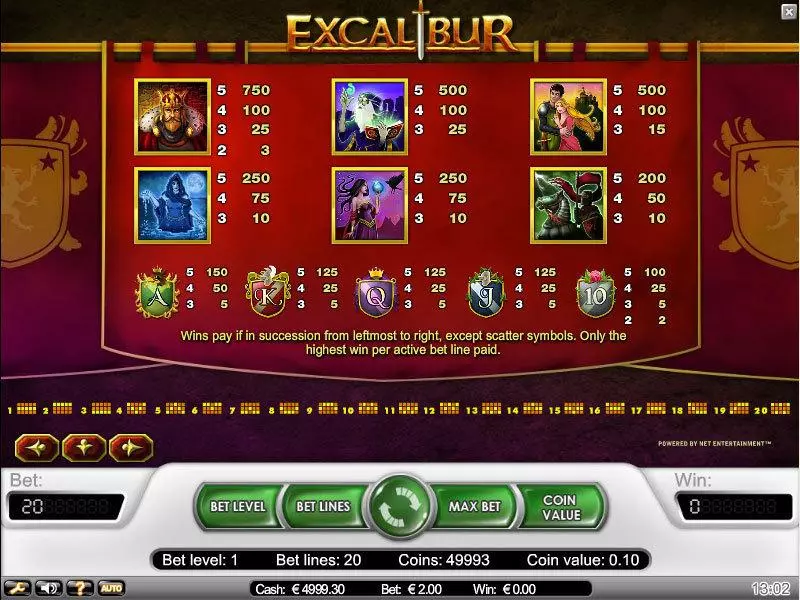 Excalibur Slots NetEnt Free Spins