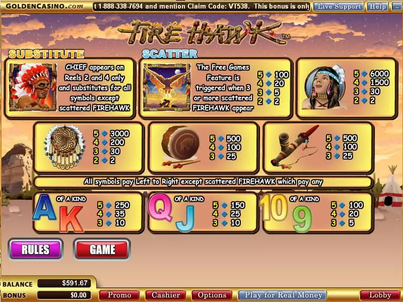 Fire Hawk Slots WGS Technology Free Spins