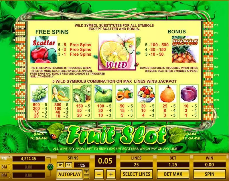 Fruit 25 Lines Slots Topgame Free Spins