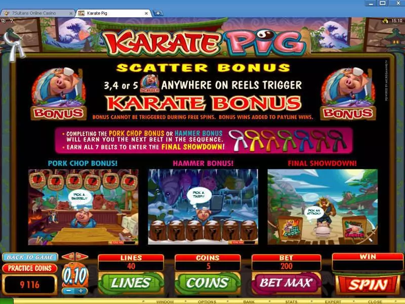 Karate Pig Slots Microgaming Free Spins