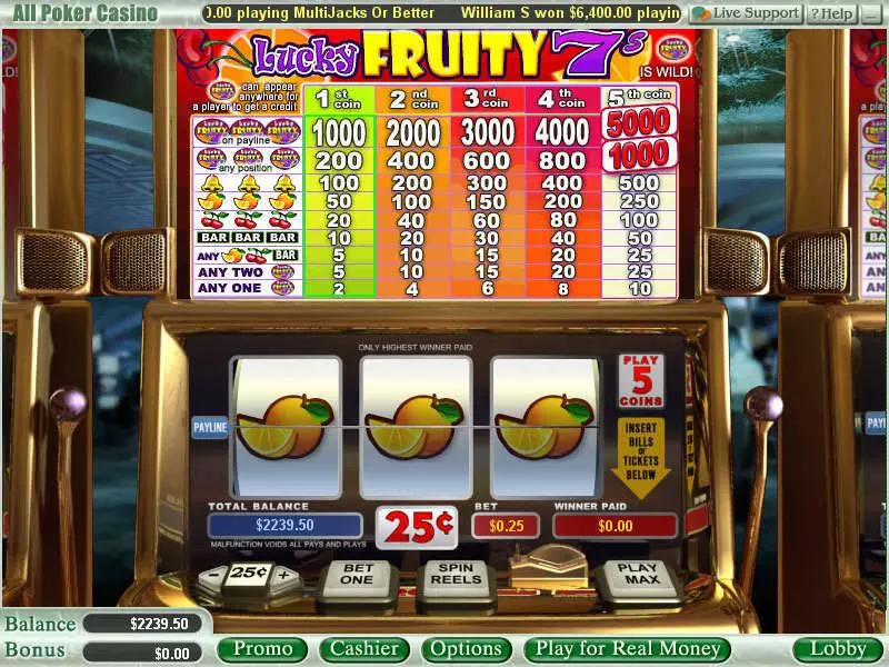 Lucky Fruity 7's Slots WGS Technology 