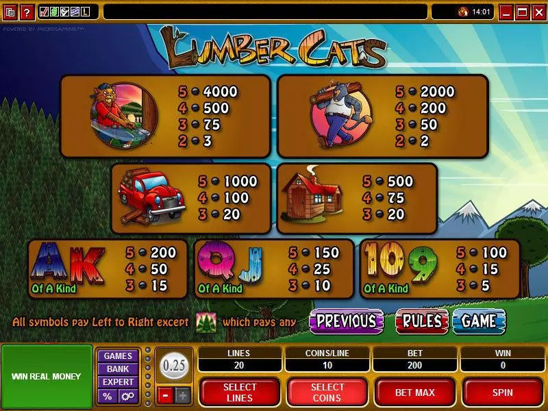 Lumber Cats Slots Microgaming Second Screen Game
