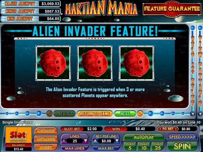 Martian Mania Slots NuWorks Second Screen Game