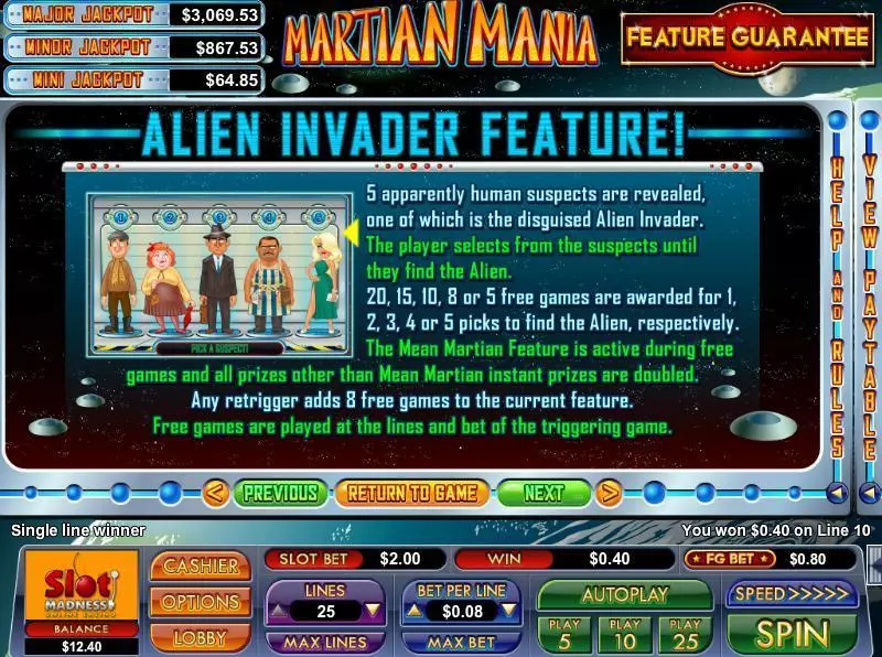 Martian Mania Slots NuWorks Second Screen Game