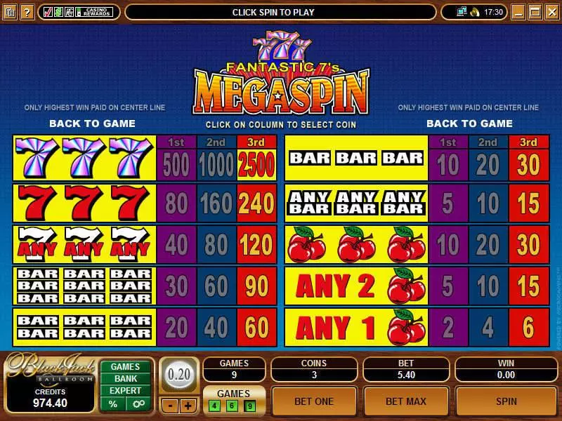 Mega Spin - Fantastic Sevens Slots Microgaming 