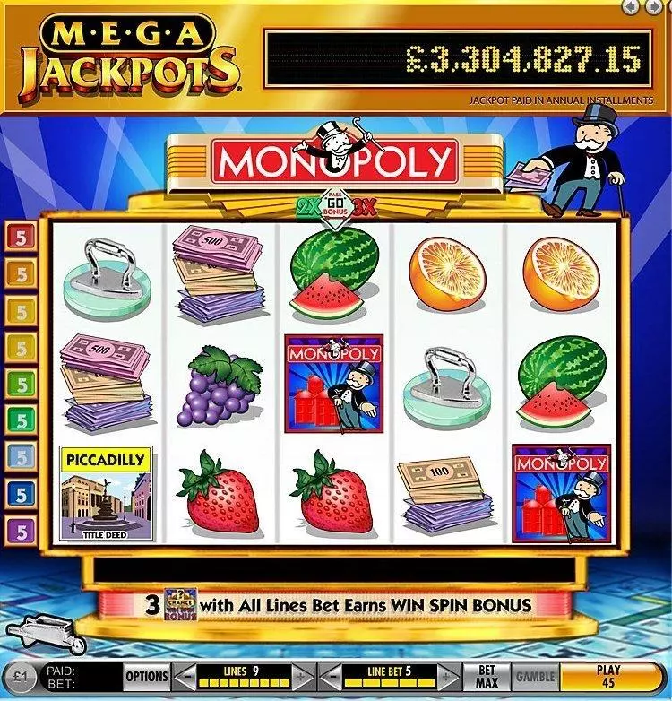 MegaJackpots Monopoly Pass Go Slots IGT Pick a Box
