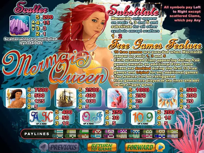 Mermaid Queen Slots RTG Free Spins