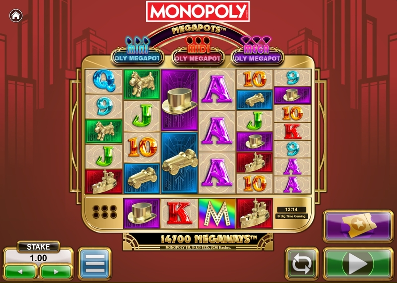 Monopoly Megapots Slots Big Time Gaming Bonus BuyFree SpinsHold and SpinMegapots