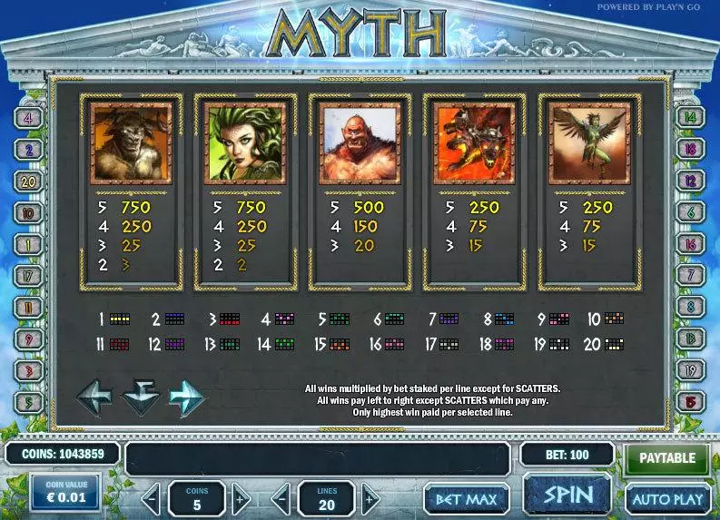 Myth Slots Play'n GO Free Spins