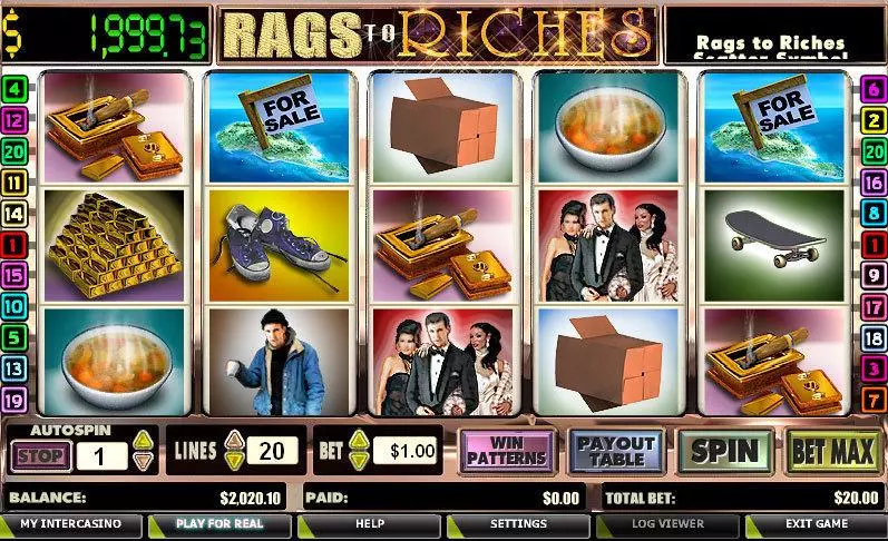 Rags to Riches 20 Lines Slots CryptoLogic Second Screen Game