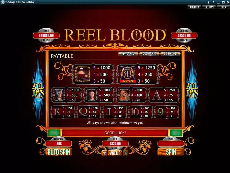 Reel Blood Slots RTG Second Screen Game
