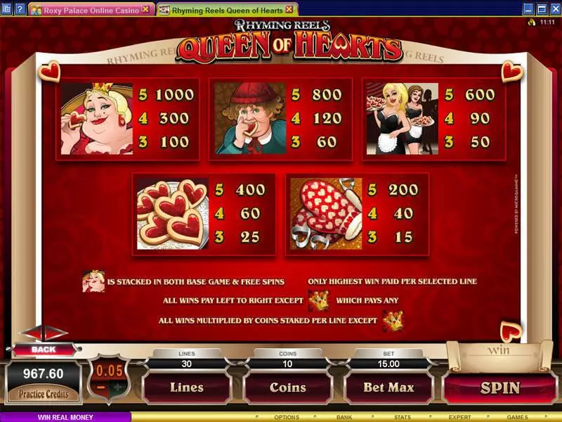 Rhyming Reels - Queen of Hearts Slots Microgaming Free Spins
