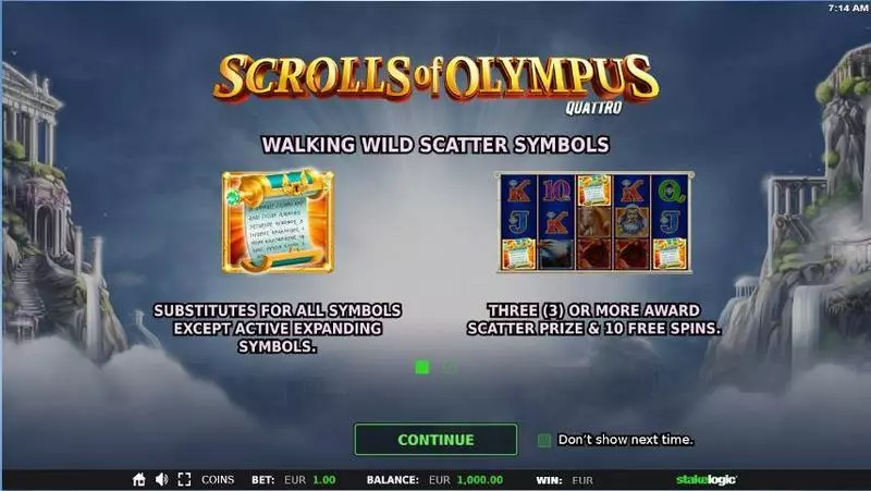 Scrolls of Olympus Slots StakeLogic Free Spins