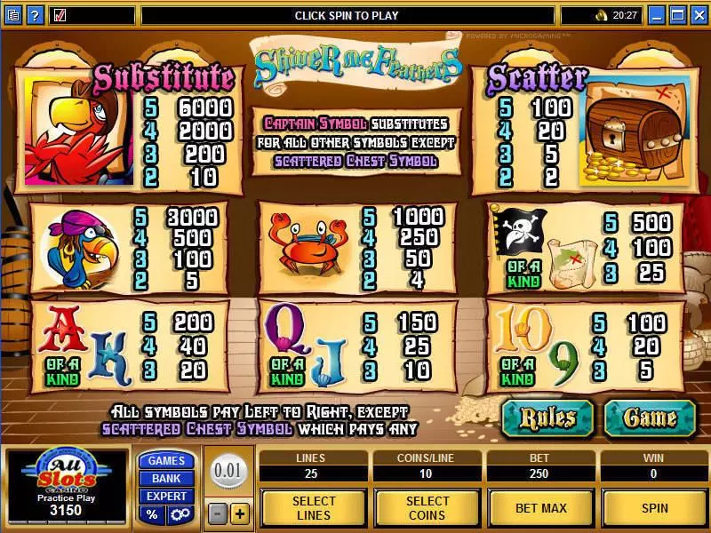 Shiver Me Feathers Slots Microgaming Free Spins