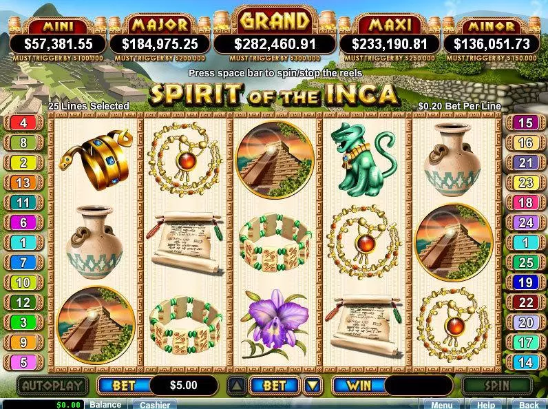 Spirit Of The Inca Slots RTG Free Spins