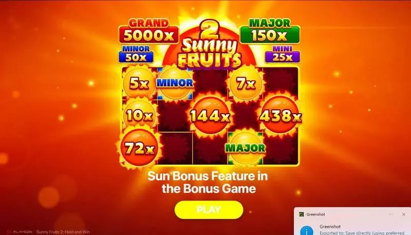 Sunny Fruits 2: Hold and Win Slots Playson Bonus Game