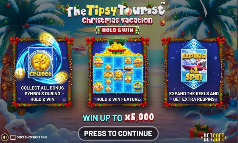 The Tipsy Tourist - Christmas Vacation Slots BetSoft Buy FeatureCollect BonusHold and Win