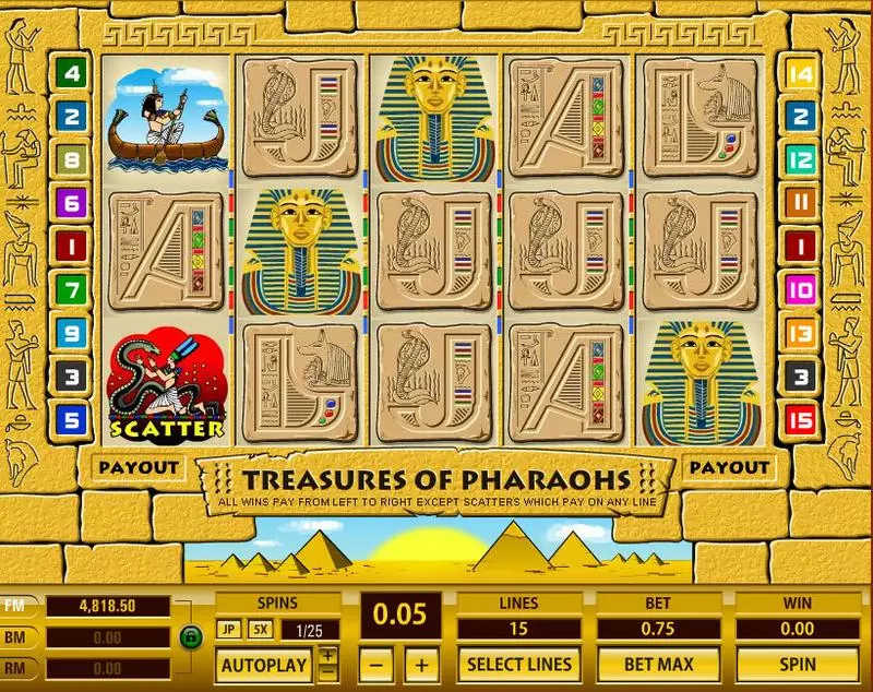 Treasures of Pharaohs 15 Lines Slots Topgame Free Spins