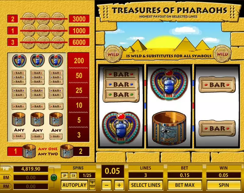 Treasures of Pharaohs 3 Lines Slots Topgame 